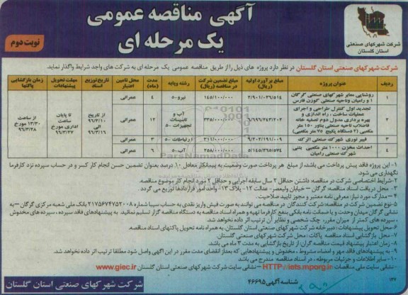 آگهی مناقصه عمومی یک مرحله ای,مناقصه روشنایی معابر شهرکهای صنعتی نوبت دوم