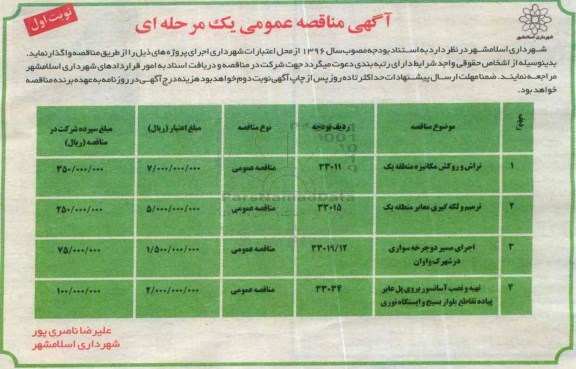 مناقصه ,مناقصه تراش و روکش مکانیزه منطقه یک...