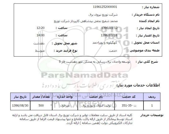 استعلام, استعلام برقرسانی به مسکن مهر دهدشت فاز 5