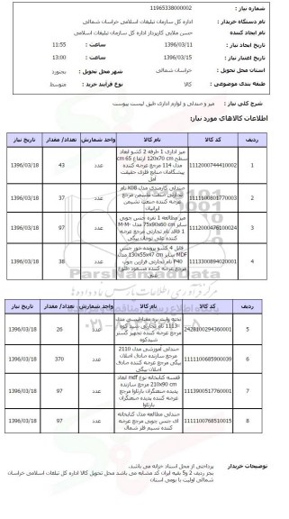 استعلام, استعلام میز و صندلی و لوازم اداری
