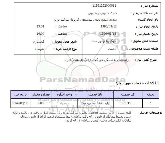 استعلام برقرسانی به مسکن مهر گچساران بلوار بعثت فاز نه