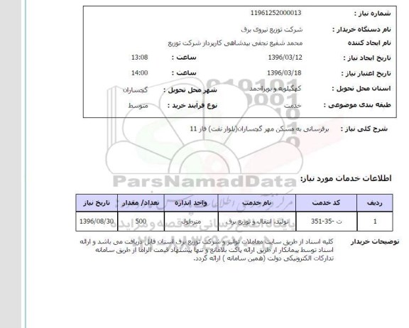 استعلام, استعلام برقرسانی به مسکن مهر گچساران بلوار نفت فاز 11