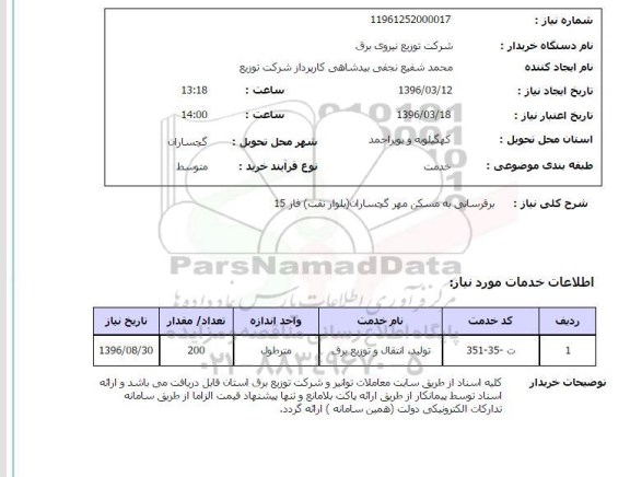 استعلام, استعلام برقرسانی به مسکن مهر گچساران بلوار نفت فاز 15