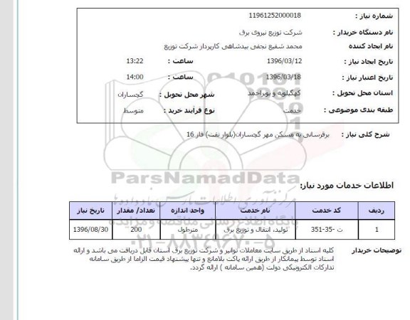 استعلام, استعلام  برقرسانی به مسکن مهر گچساران بلوار نفت فاز 16