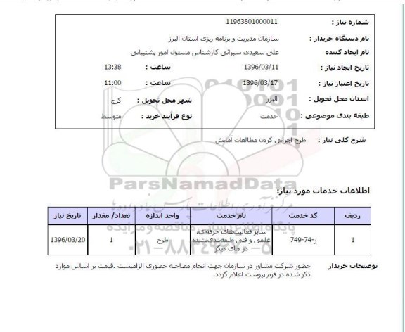 استعلام طرح اجرایی کردن مطالعات آمایش
