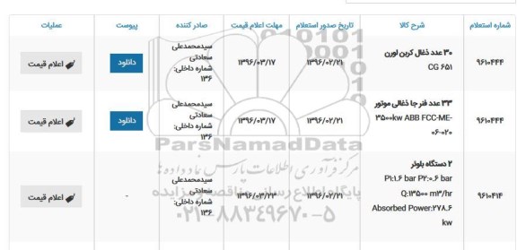 استعلام, استعلام 30 عدد ذغال کربن لورن و ...