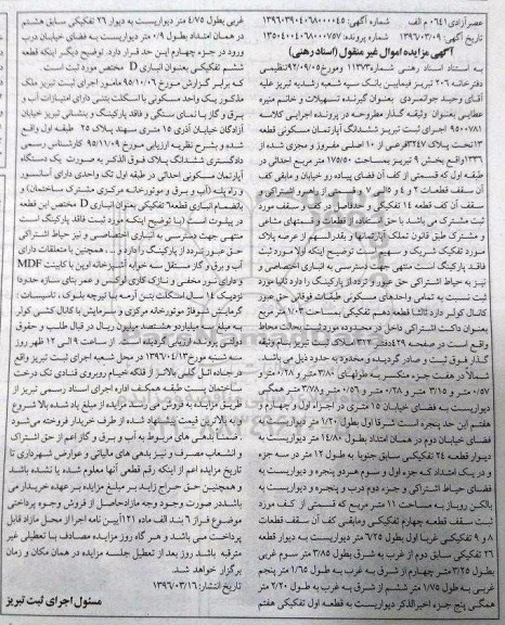 مزایده,مزایده ششدانگ اپارتمان مسکونی مساحت 175.50متر