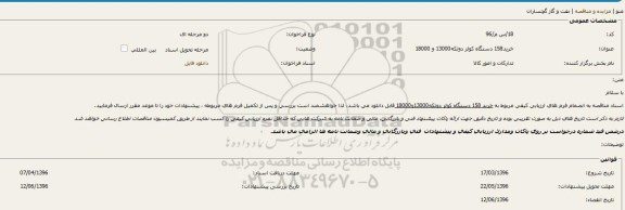 مناقصه, مناقصه خرید 158 دستگاه کولر دو تکه 13000 و 18000