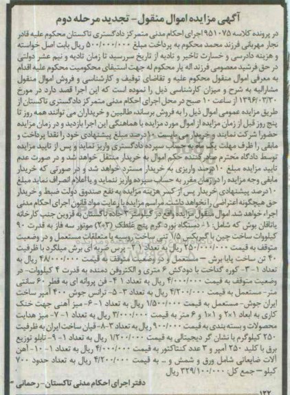 مزایده, مزایده دستگاه نورد گرم پنج غلطک ....تجدید مرحله دوم
