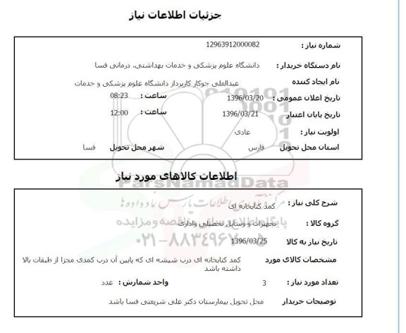 استعلام کمد کتابخانه ای