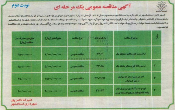 مناقصه ,مناقصه تراش و روکش مکانیزه منطقه یک... نوبت دوم
