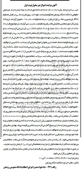 مزایده,مزایده پلاک ثبتی 276 فرعی از 12 اصلی نوبت اول