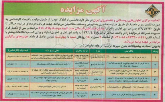 مزایده,مزایده فروش بخشی از املاک بصورت نقدی بدون متصرف