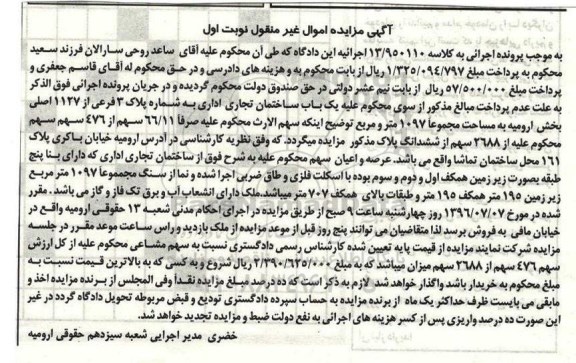 مزایده,مزایده ساختمان تجاری اداری مساحت مجموعا 1097متر