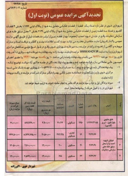 مزایده,مزایده 4 قطعه زمین کاربری تجاری مسکونی