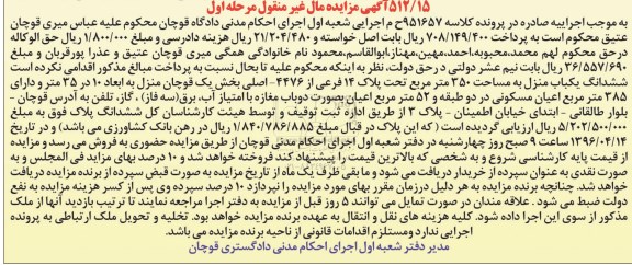 مزایده,مزایده ششدانگ یکباب منزل مساحت 350 مترمربع مرحله اول