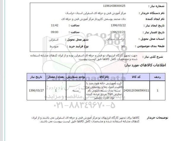استعلام, استعلام کیت آموزشی خانه هوشمند
