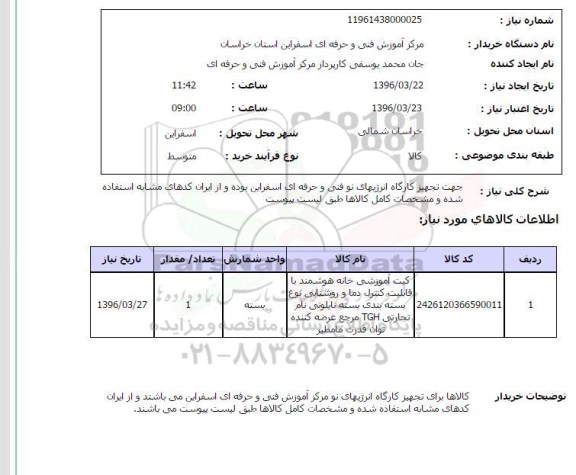 استعلام, استعلام کیت آموزشی خانه هوشمند 