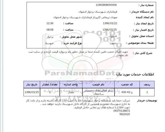 استعلام , استعلام سایر فعالیت های تخصصی ساختمان