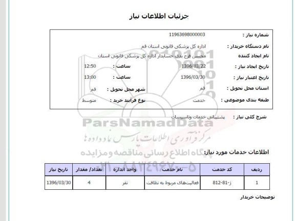استعلام پشتیبانی خدمات و تاسیسات