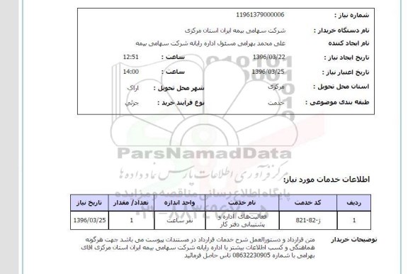 استعلام , استعلام فعالیت های اداره و پشتیبانی دفتر کار