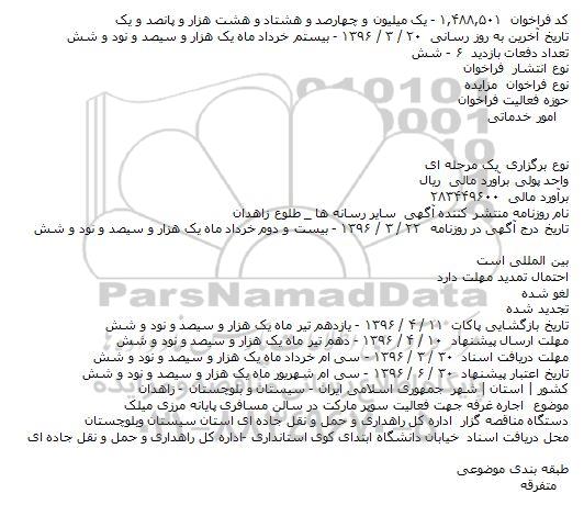 اجاره غرفه جهت فعالیت سوپر مارکت در سالن مسافری پایانه مرزی میلک