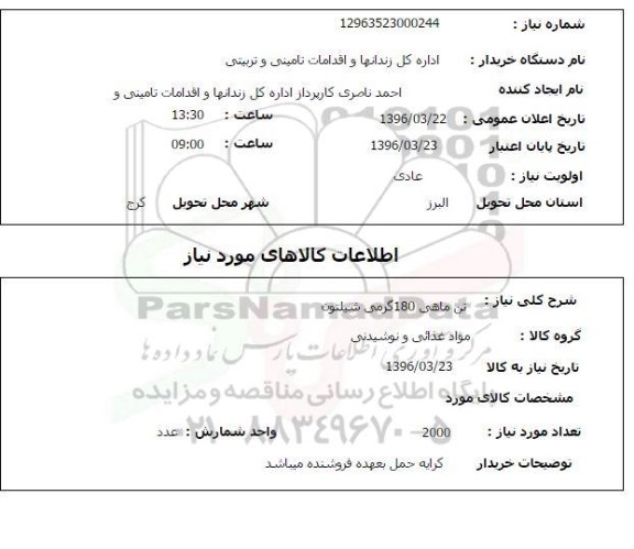 استعلام, استعلام تن ماهی 180 گرمی شیلتون 