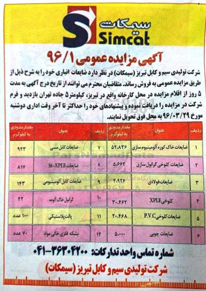 مزایده ضایعات انباری