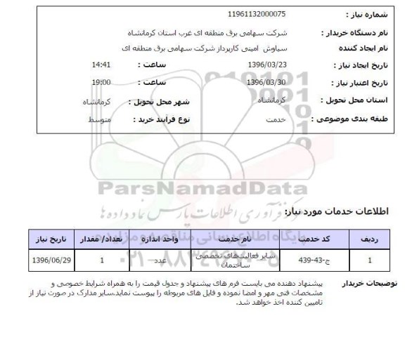 استعلام ، استعلام سایر فعالیت های تخصصی ساختمان