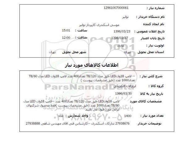 استعلام لامپ 18 وات LED