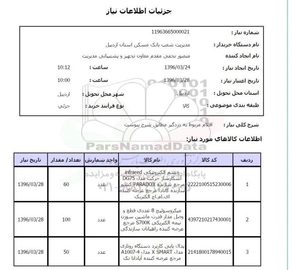استعلام, استعلام اقلام مربوط به دزدگیر