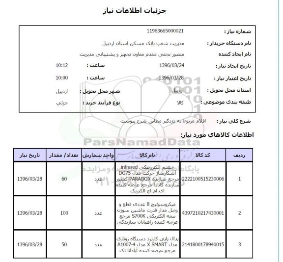 استعلام, استعلام  اقلام مربوط به دزدگیر