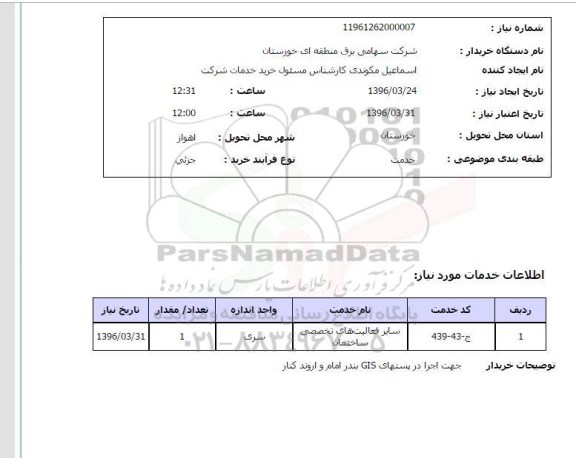 استعلام فعالیتهای تخصصی ساختمان