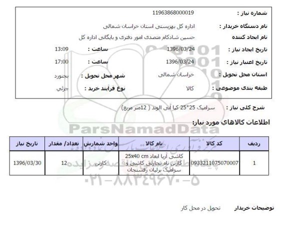 استعلام سرامیک 25*25 کیا آبی الوند 12 مترمربع