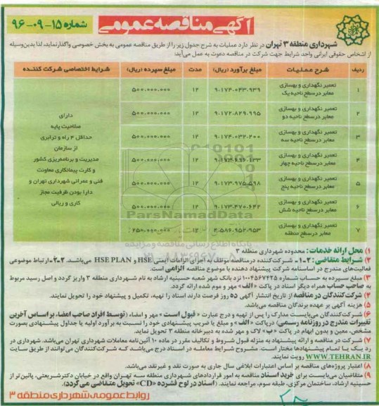 آگهی مناقصه عمومی , مناقصه تعمیر نگهداری و بهسازی معابر در سطح ناحیه یک ....