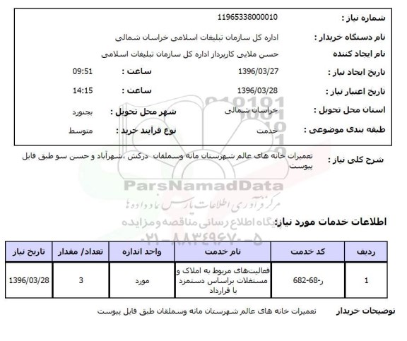 استعلام, استعلام تعمیرات خانه های عالم 