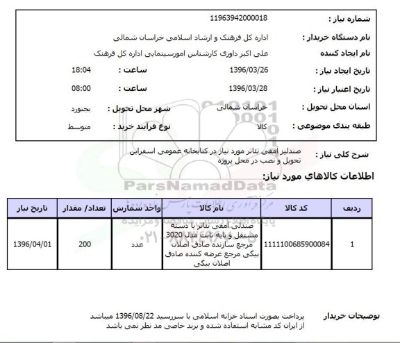 استعلام , استعلام صندلی آمفی تئاتر با دسته مستقل و پایه ثابت