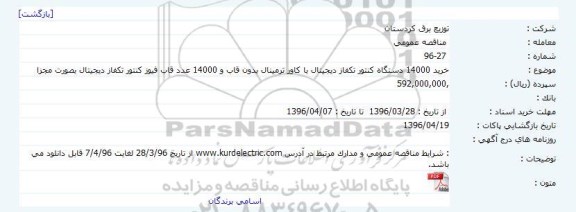 مناقصه خرید 14000 دستگاه کنتور تکفاز دیجیتال