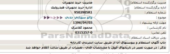 استعلام , استعلام والو سوپاپی چدنی