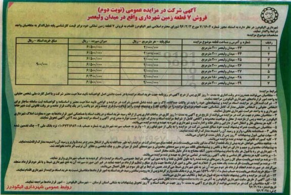 مزایده,مزایده فروش 7 قطعه زمین نوبت دوم