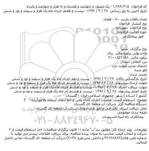 فراخوان عملیات احداث کانال بتنی و خط انتقال آببندان ولاغوز(بازه۱)