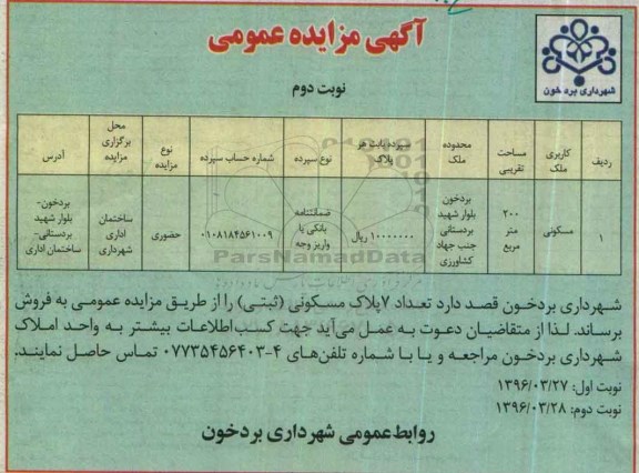 مزایده,مزایده فروش تعداد 7 پلاک مسکونی ثبتی نوبت دوم
