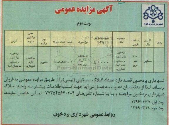 مزایده,مزایده فروش تعداد 7 پلاک مسکونی ثبتی نوبت دوم 