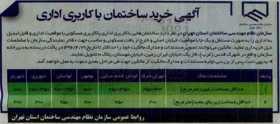 آگهی مناقصه, مناقصه ساختمان هایی با کاربری اداری