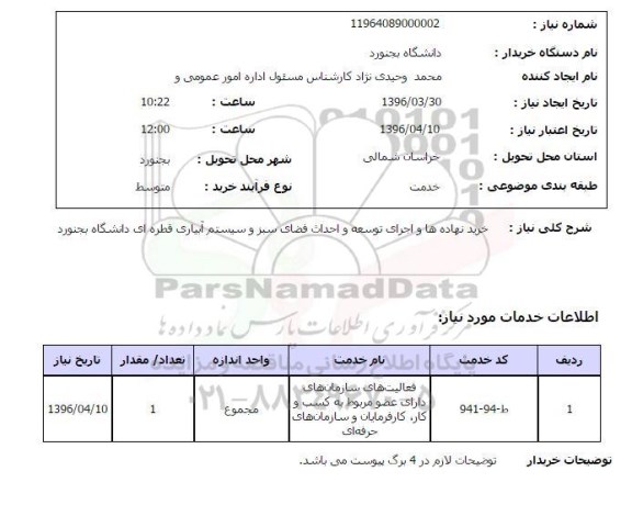 استعلام خرید نهاده ها و اجرای توسعه و احداث فضای سبز