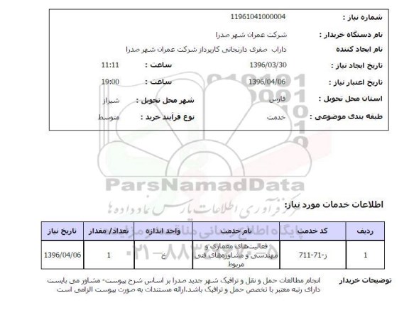 استعلام فعالیت های معماری و مهندسی و مشاوره های فنی مربوط