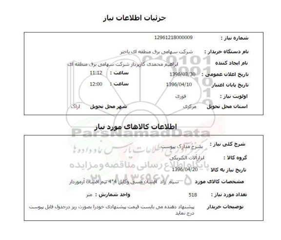 استعلام استعلام سیم راد افشان
