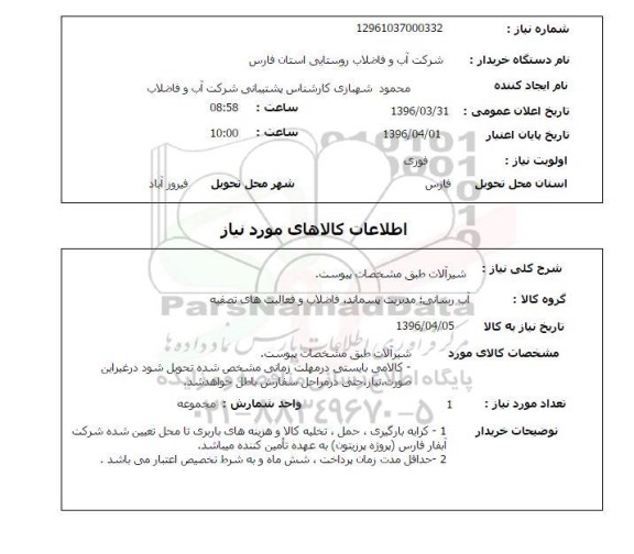 استعلام , استعلام شیرآلات جهت پروژه پر زیتون