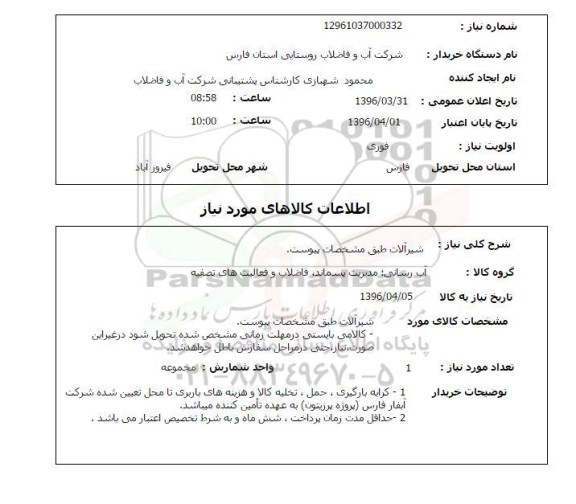 استعلام , استعلام شیرآلات جهت پروژه پر زیتون 