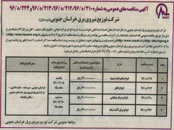 آگهی مناقصات عمومی یک مرحله ای,مناقصات انواع تابلو فشار ضعیف